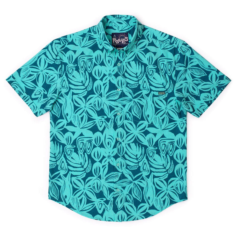 RSVLTS Sweet Blue Sea KUNUFLEX Short Sleeve Shirt in Green — detail 4