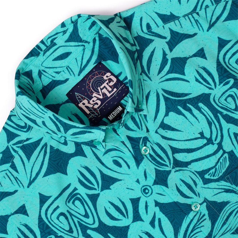 RSVLTS Sweet Blue Sea KUNUFLEX Short Sleeve Shirt in Green — detail 6