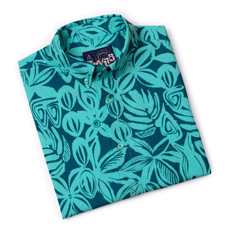 RSVLTS Sweet Blue Sea KUNUFLEX Short Sleeve Shirt in Green — detail 8