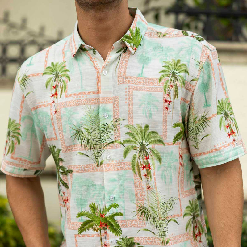 RSVLTS Portraits of Paradise Bamboo Short Sleeve Shirt in Green — front view