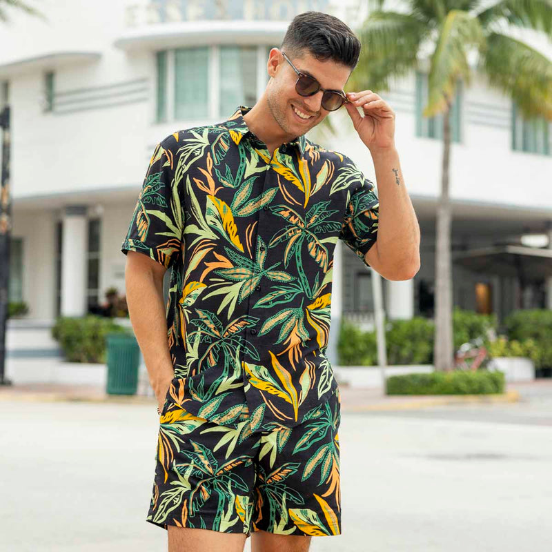 RSVLTS Wild Jungle Bamboo Short Sleeve Shirt in Black — detail 2