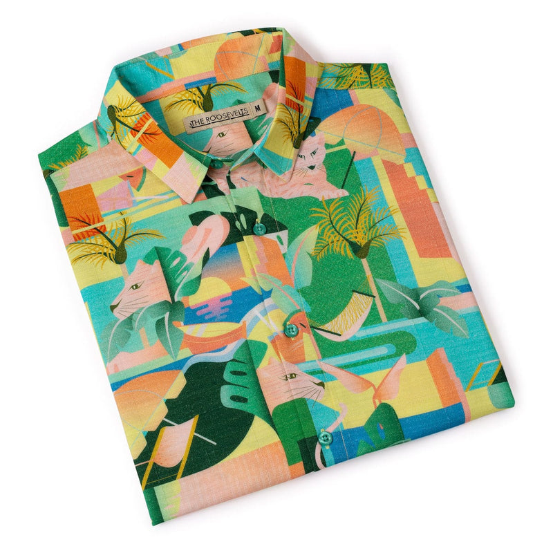 RSVLTS Big Cat Cabana Bamboo Short Sleeve Shirt in Multicolor — detail 3