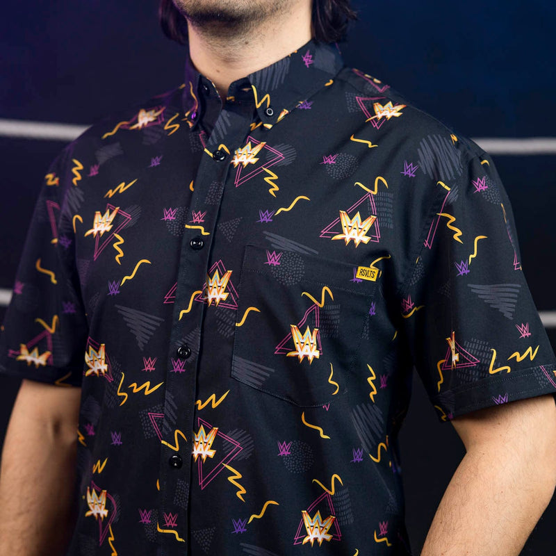RSVLTS Retro Wrestling KUNUFLEX Short Sleeve Shirt in Black — front view