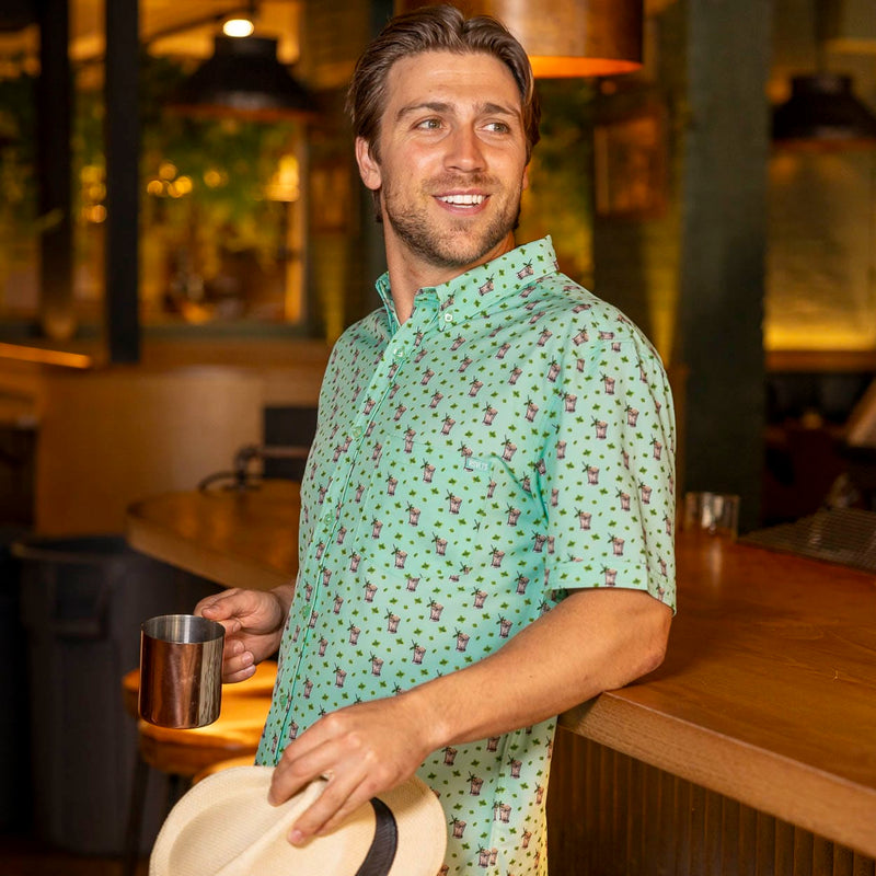 RSVLTS Classic Refresh-Mint KUNUFLEX Short Sleeve Shirt in Green — detail 3