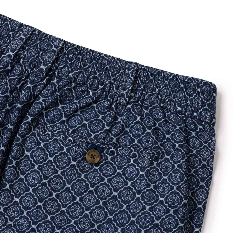 RSVLTS 'Roccan Tiles Bamboo Resort Shorts in Blue — detail 6