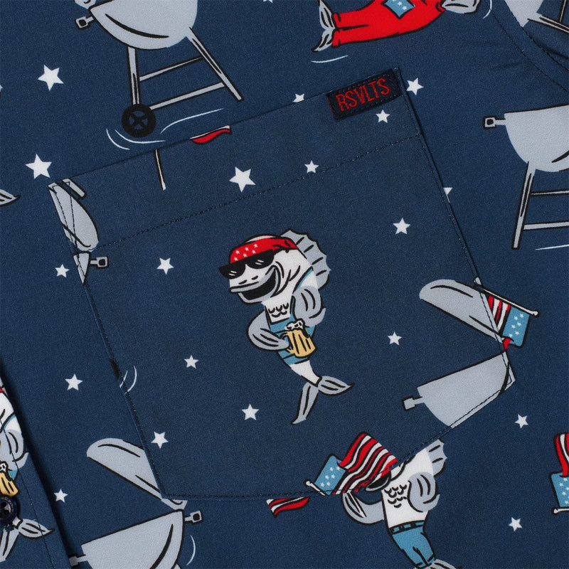 RSVLTS Fins & Freedom KUNUFLEX Short Sleeve Shirt in Blue — detail 5