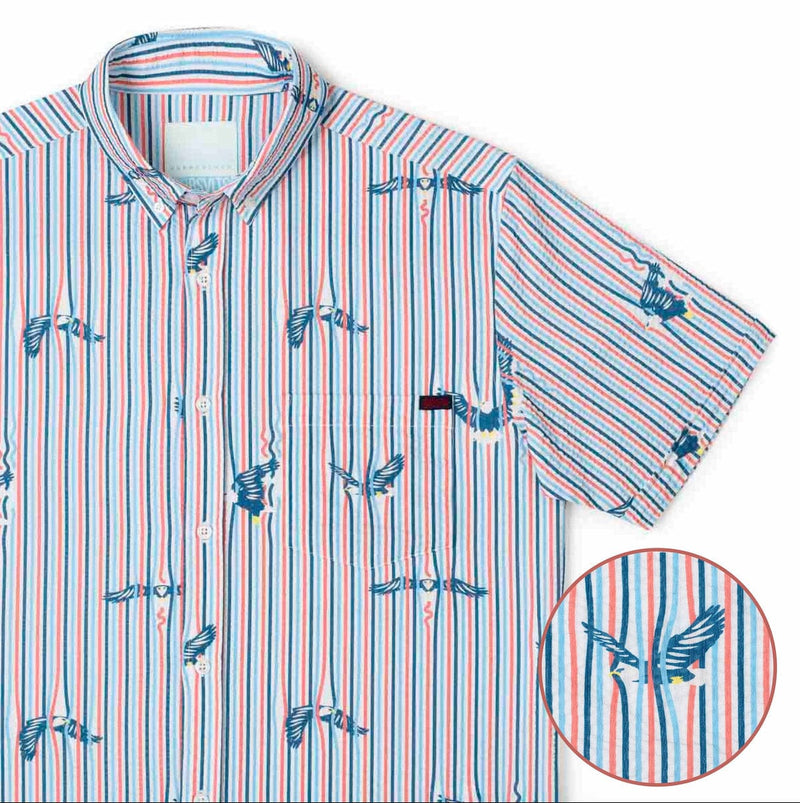 RSVLTS America's Got Talons Stretch Seersucker Short Sleeve Shirt in Blue — detail 2