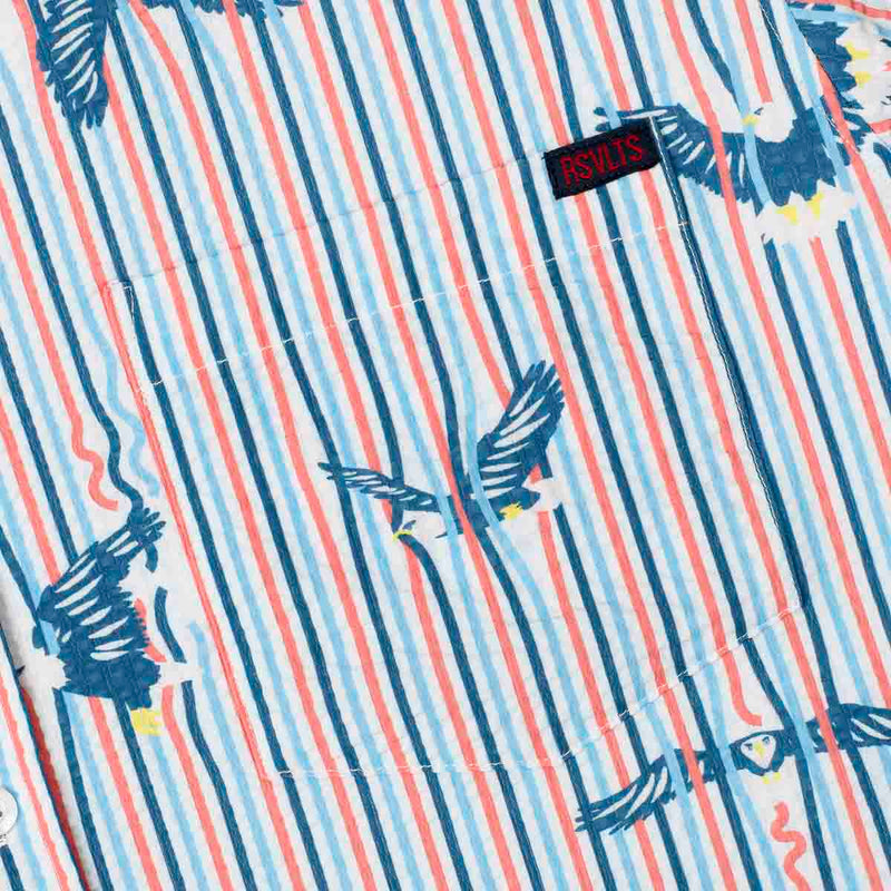 RSVLTS America's Got Talons Stretch Seersucker Short Sleeve Shirt in Blue — detail 5