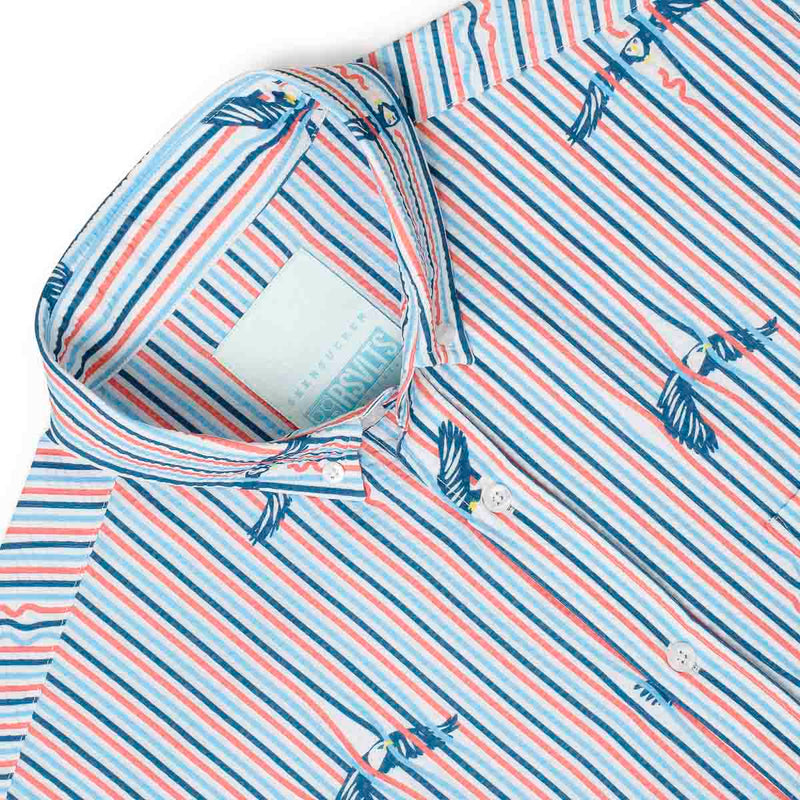 RSVLTS America's Got Talons Stretch Seersucker Short Sleeve Shirt in Blue — detail 6