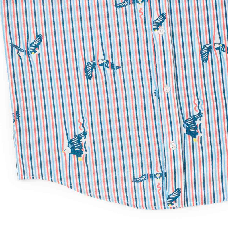 RSVLTS America's Got Talons Stretch Seersucker Short Sleeve Shirt in Blue — detail 7