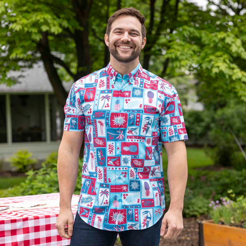 RSVLTS Vacation Nation KUNUFLEX Short Sleeve Shirt in Blue — detail 2