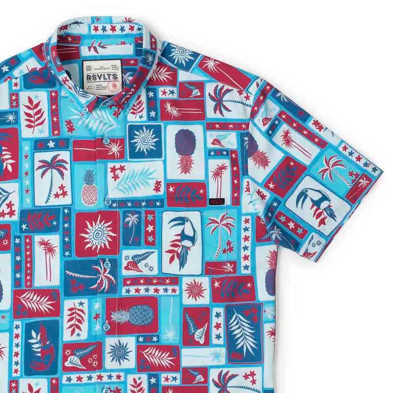RSVLTS Vacation Nation KUNUFLEX Short Sleeve Shirt in Blue — detail 3