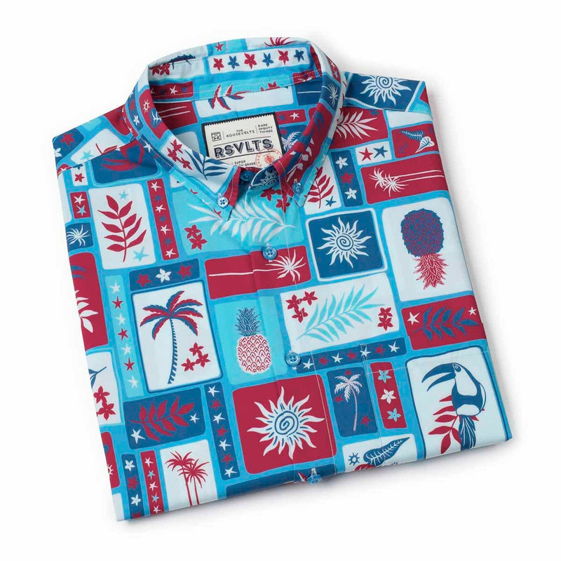 RSVLTS Vacation Nation KUNUFLEX Short Sleeve Shirt in Blue — detail 8