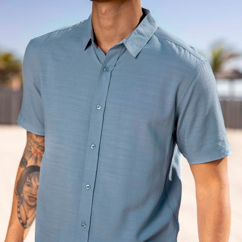 RSVLTS Ocean Mist Bamboo Short Sleeve Shirt in Blue — front view