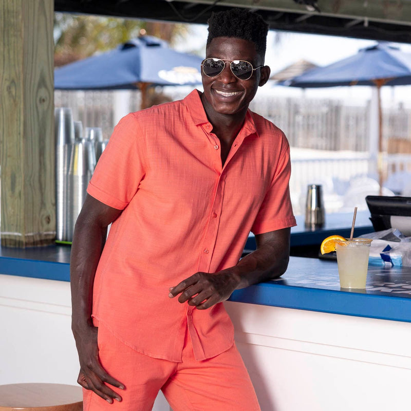 RSVLTS Georgia Peach Bamboo Short Sleeve Shirt in Orange — detail 2