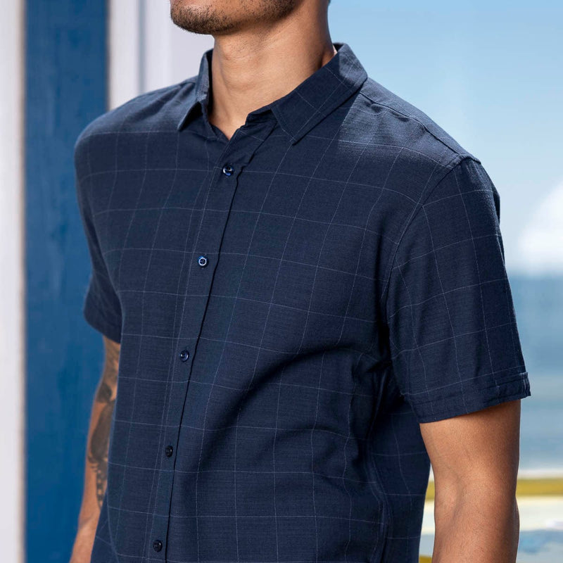 RSVLTS Night Sky Bamboo Short Sleeve Shirt in Blue — front view