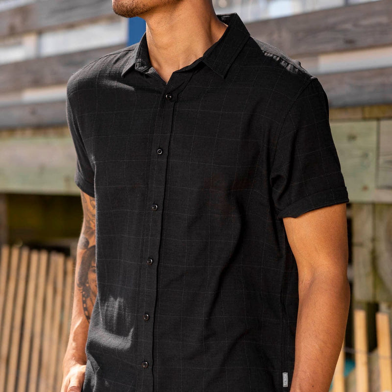 RSVLTS Obsidian Black Bamboo Short Sleeve Shirt in Black — front view