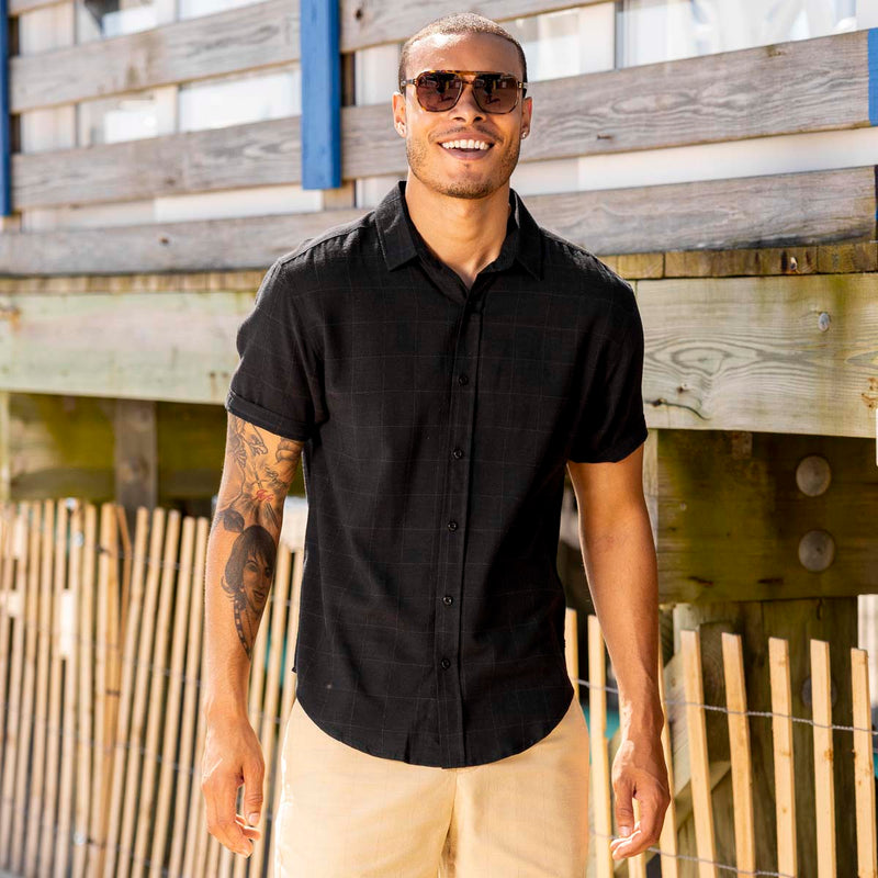 RSVLTS Obsidian Black Bamboo Short Sleeve Shirt in Black — detail 2