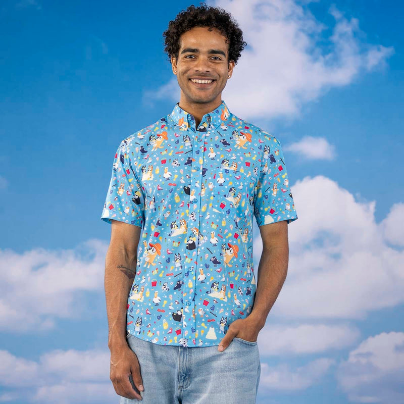 RSVLTS Beach Day KUNUFLEX Short Sleeve Shirt in Blue — detail 3
