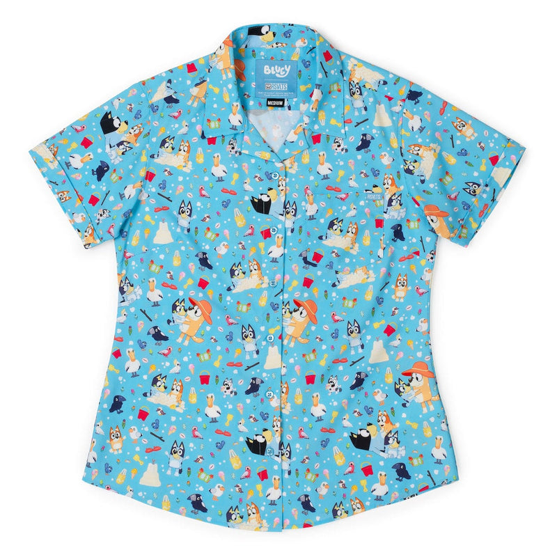 RSVLTS Beach Day Women's KUNUFLEX Short Sleeve Shirt in Blue — detail 2