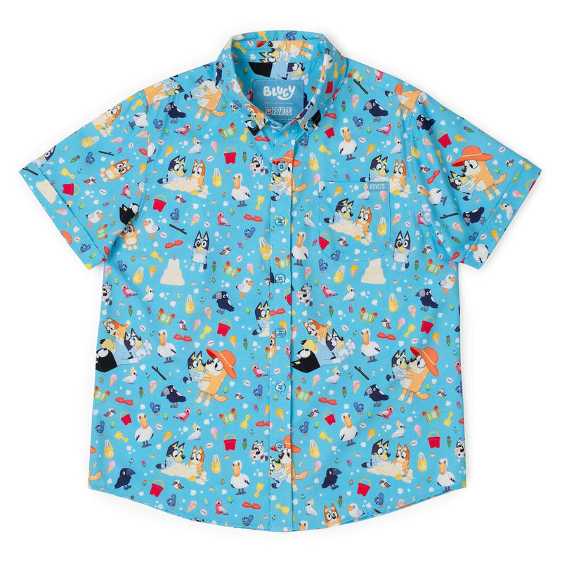 RSVLTS Beach Day Youth KUNUFLEX Short Sleeve Shirt in Blue — front view
