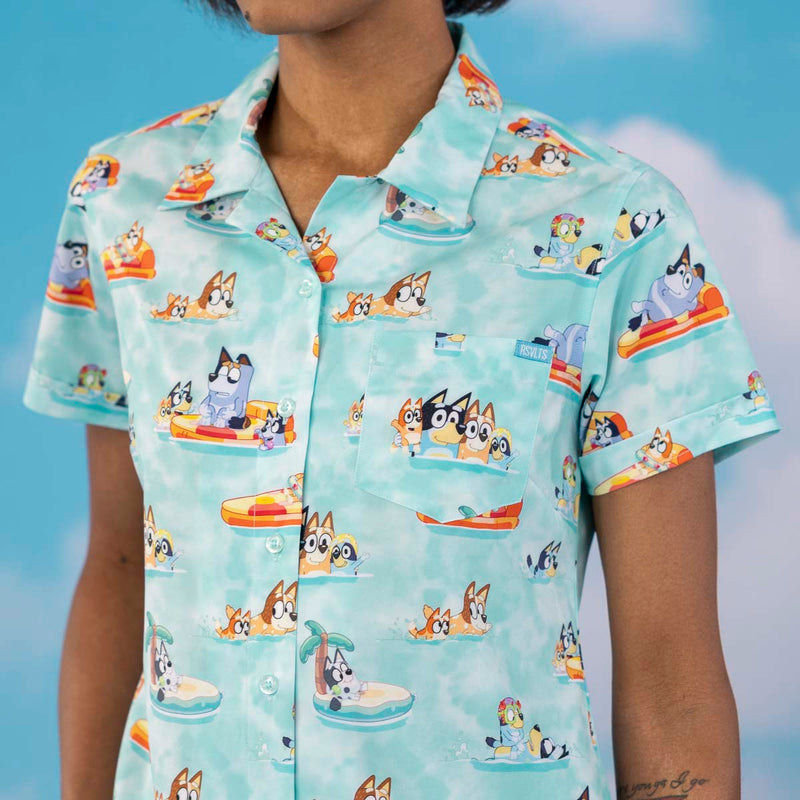 RSVLTS Everybody in the Pool Women's KUNUFLEX Short Sleeve Shirt in Green — detail 2