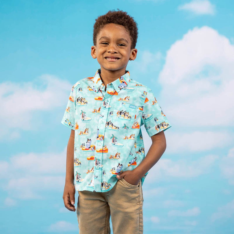 RSVLTS Everybody in the Pool Youth KUNUFLEX Short Sleeve Shirt in Green — front view