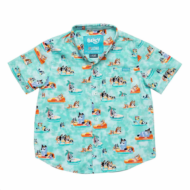 RSVLTS Everybody in the Pool Preschool KUNUFLEX Short Sleeve Shirt in Green — front view