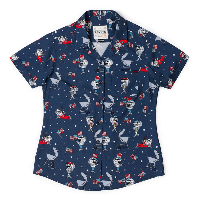 RSVLTS Fins & Freedom Women's KUNUFLEX Short Sleeve Shirt in Blue — detail 2