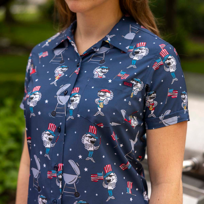 RSVLTS Fins & Freedom Women's KUNUFLEX Short Sleeve Shirt in Blue — detail 3