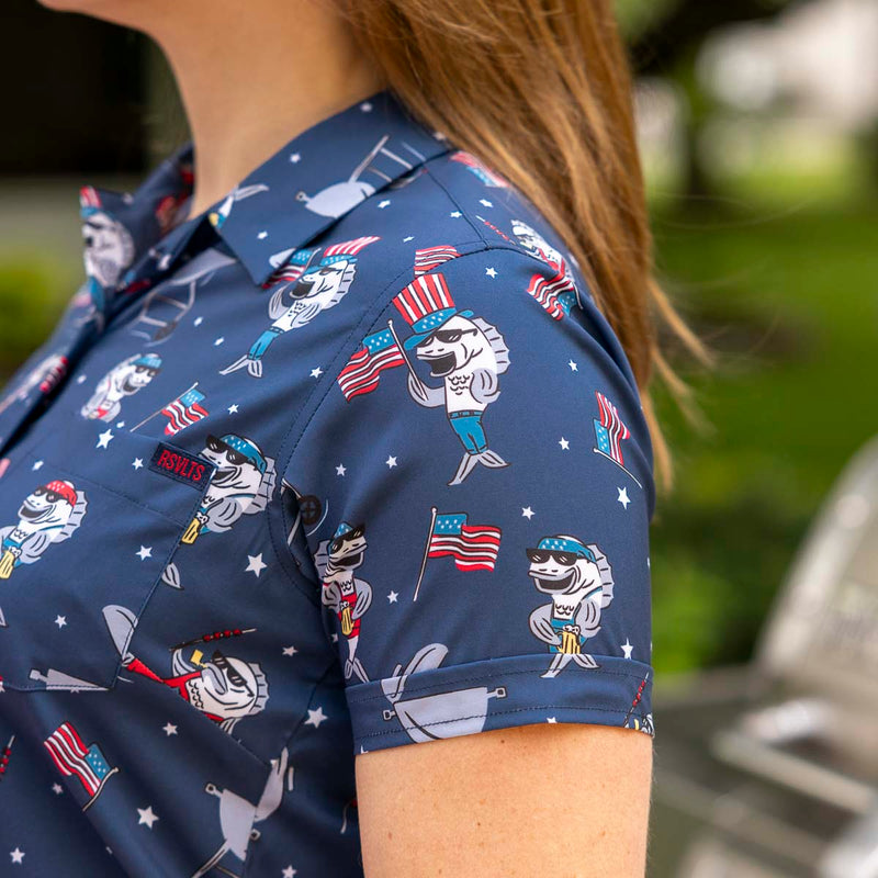 RSVLTS Fins & Freedom Women's KUNUFLEX Short Sleeve Shirt in Blue — detail 5