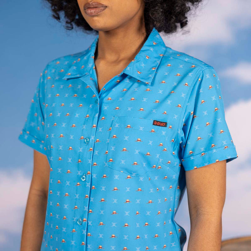 RSVLTS Lil Straw Hats Women's KUNUFLEX Short Sleeve Shirt in Blue — detail 3