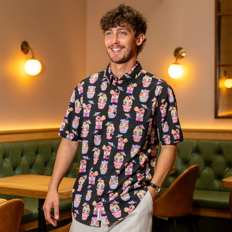 RSVLTS Tipsy Tiki KUNUFLEX Short Sleeve Shirt in Black — detail 2