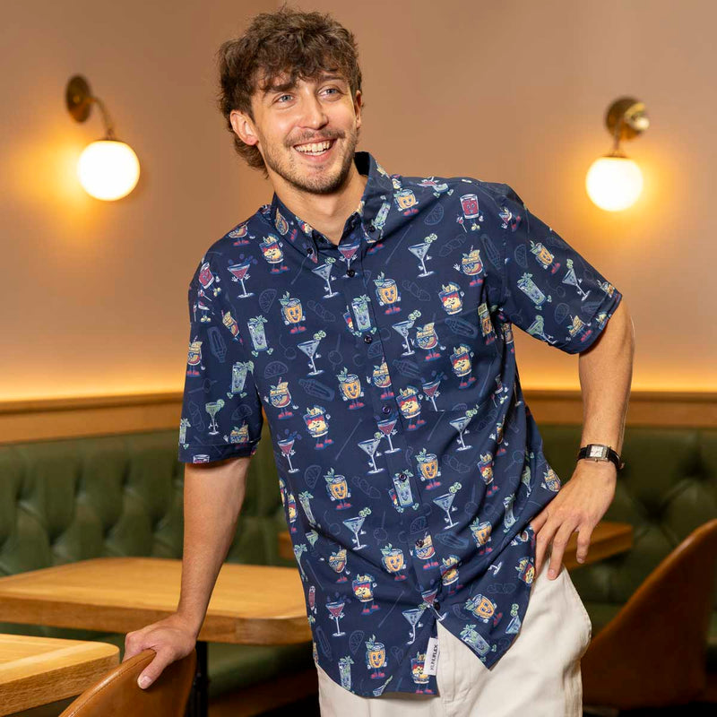 RSVLTS Let's All Go to the Lobby Bar KUNUFLEX Short Sleeve Shirt in Blue — detail 2