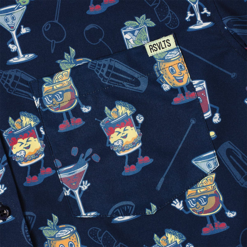 RSVLTS Let's All Go to the Lobby Bar KUNUFLEX Short Sleeve Shirt in Blue — detail 6