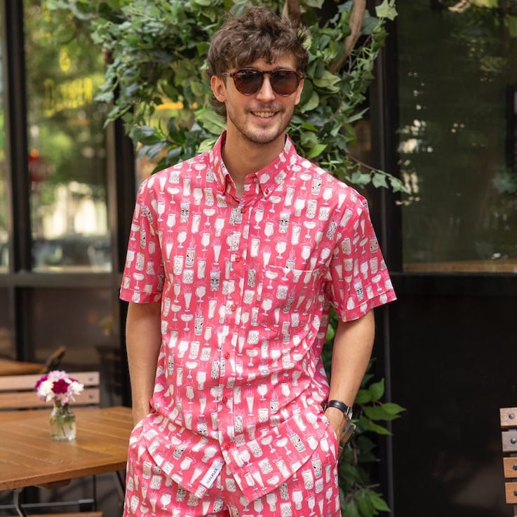 RSVLTS Good Libations KUNUFLEX Short Sleeve Shirt in Pink — detail 2