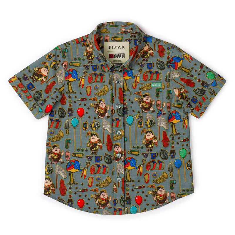RSVLTS The Wilderness Must Be Explored Preschool KUNUFLEX Short Sleeve Shirt in Gray — front view