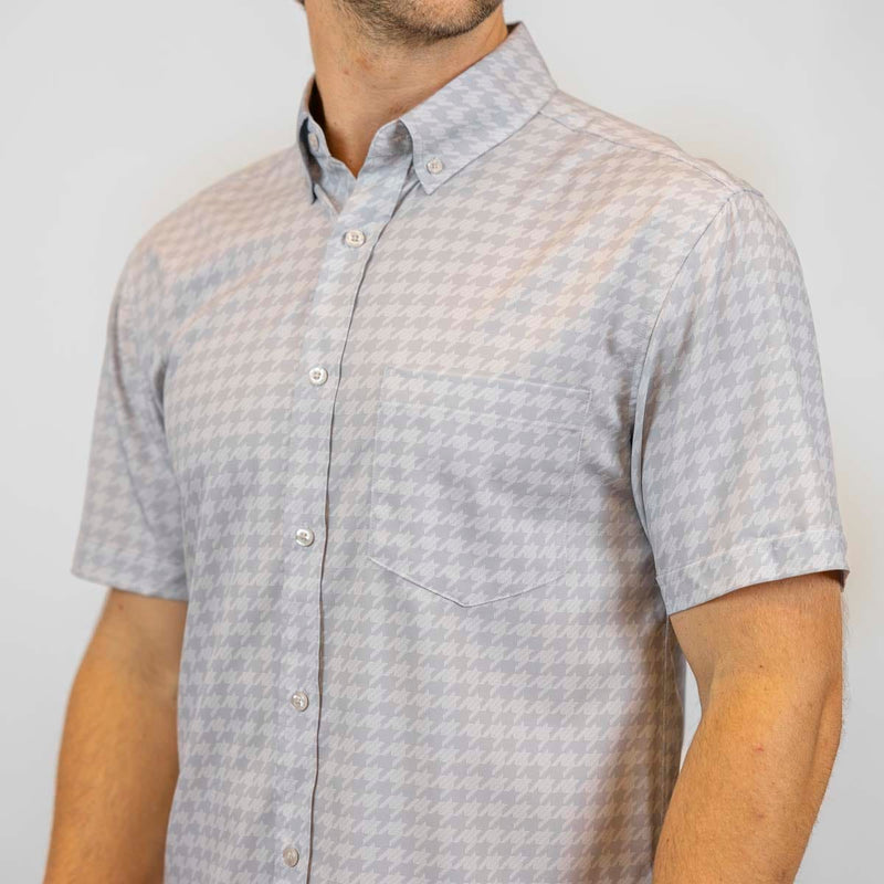 RSVLTS Release the Houndstooth KUNUFLEX Short Sleeve Shirt in Gray — front view