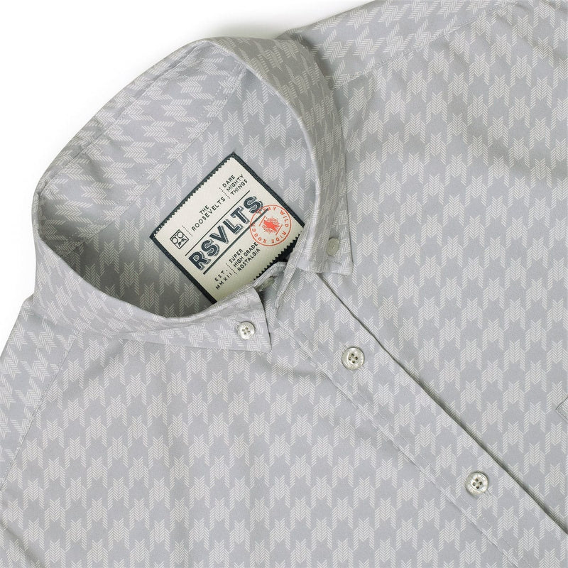 RSVLTS Release the Houndstooth KUNUFLEX Short Sleeve Shirt in Gray — detail 7