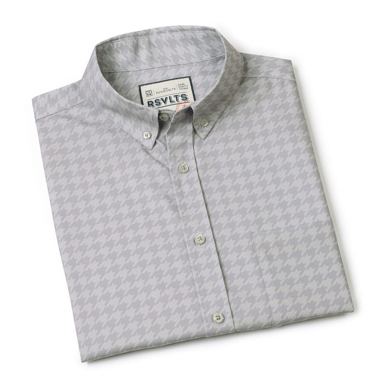 RSVLTS Release the Houndstooth KUNUFLEX Short Sleeve Shirt in Gray — detail 8