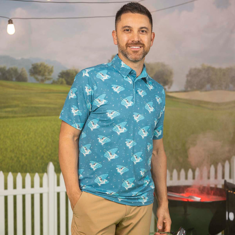 RSVLTS Mid-Century Mando All-Day Polo in Blue — detail 2