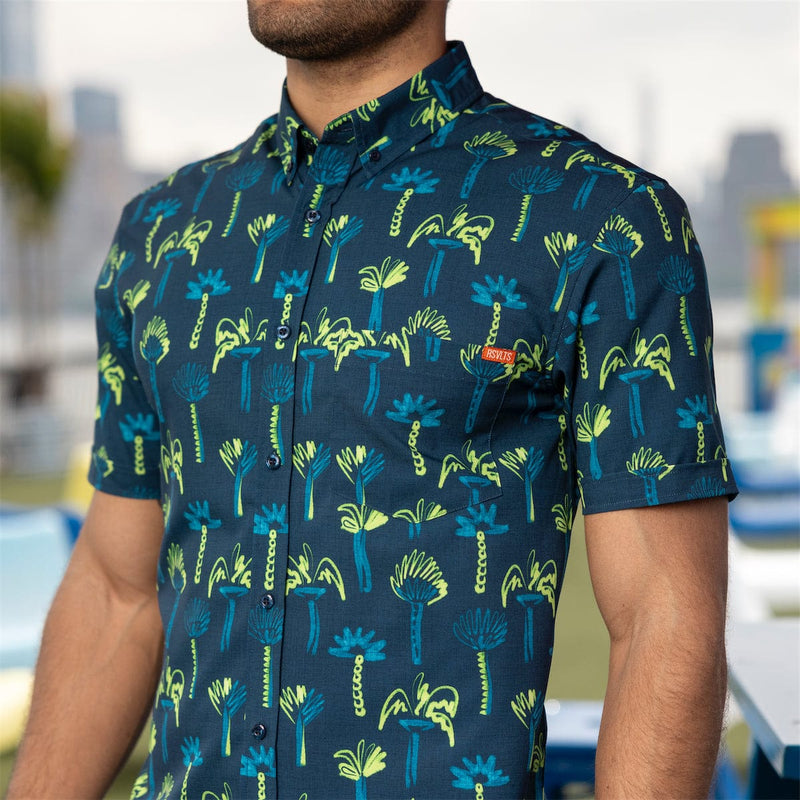 RSVLTS Neon Palmies KUNUFLEX Short Sleeve Shirt in Green — front view