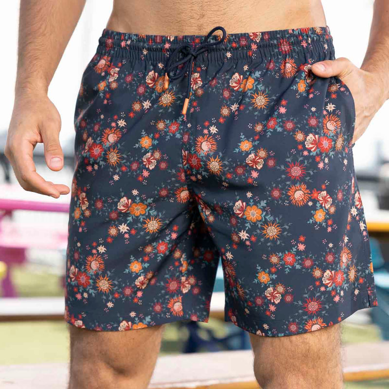 RSVLTS Petal to the Meadow Hybrid Shorts in Blue — front view
