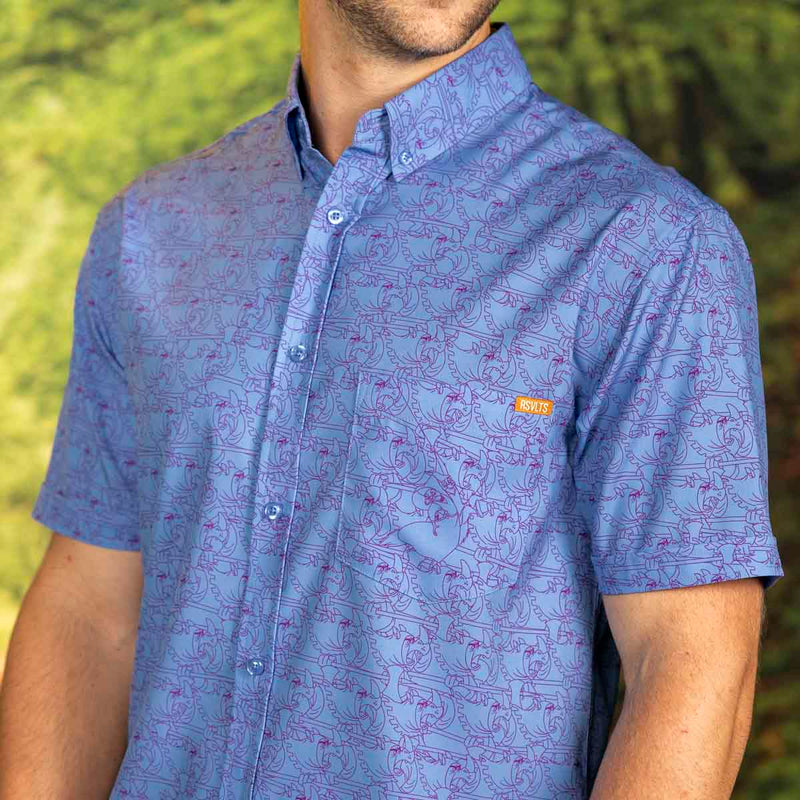 RSVLTS Seize Them! KUNUFLEX Short Sleeve Shirt in Blue — detail 4
