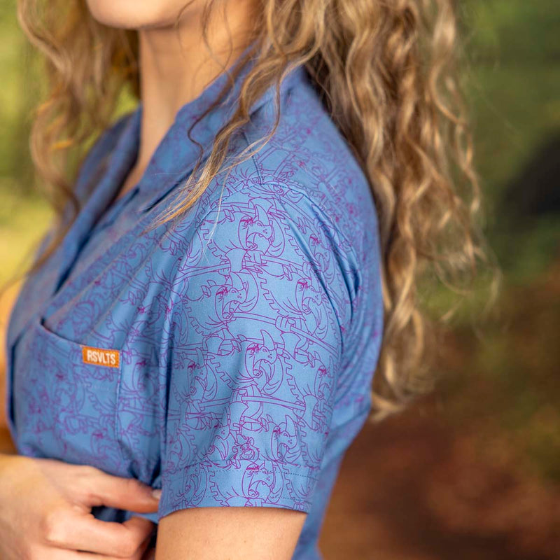 RSVLTS Seize Them! Women's KUNUFLEX Short Sleeve Shirt in Blue — detail 5