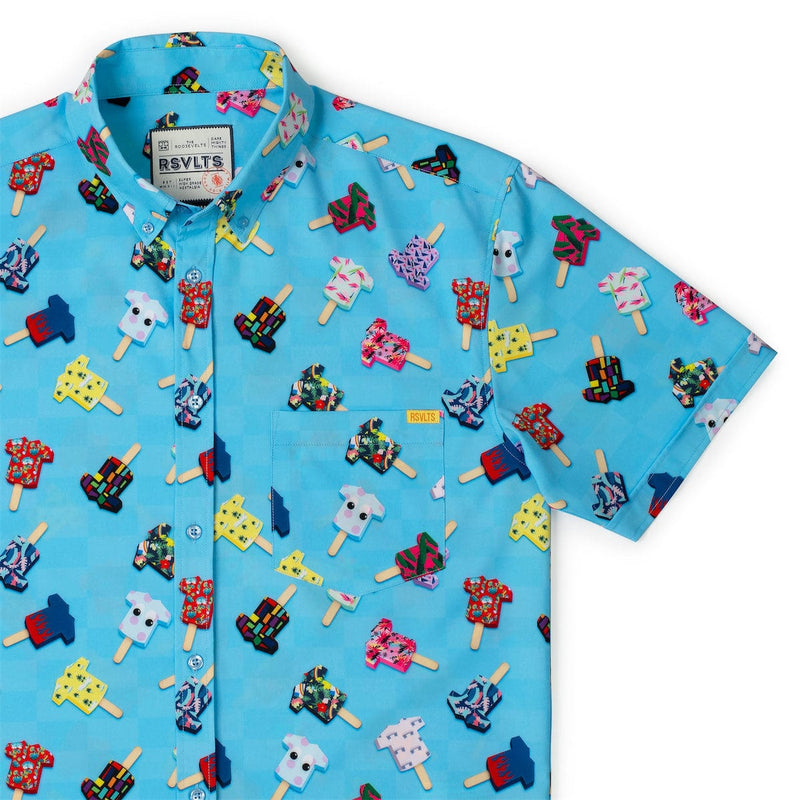 RSVLTS Kunu Pops KUNUFLEX Short Sleeve Shirt in Blue — front view