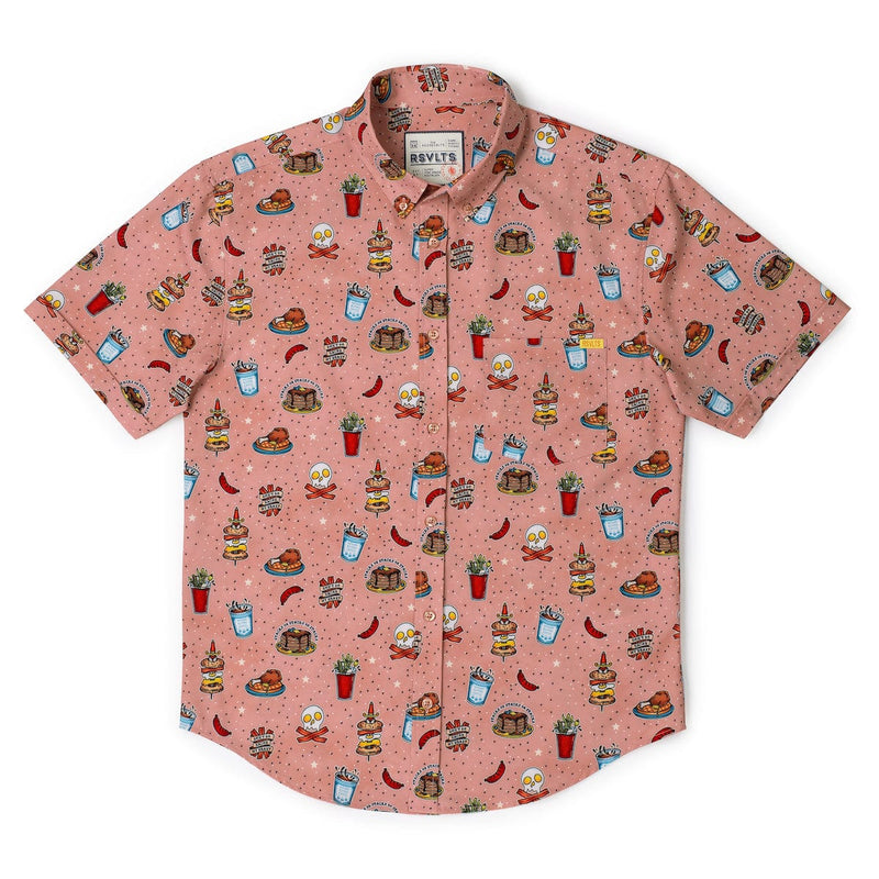 RSVLTS Bacon, Ink, and Cheese KUNUFLEX Short Sleeve Shirt in Red — detail 3