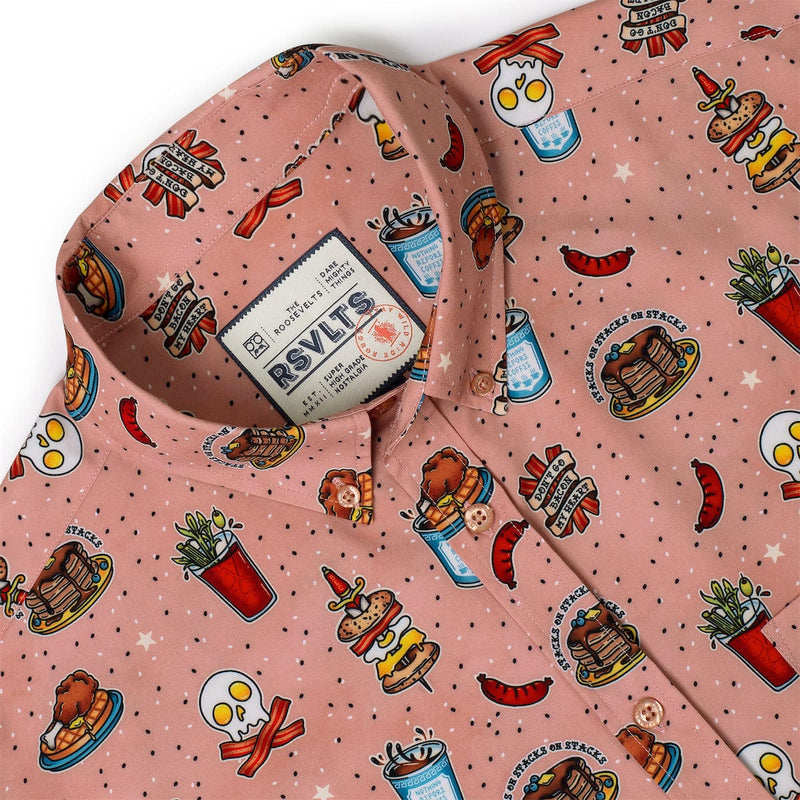 RSVLTS Bacon, Ink, and Cheese KUNUFLEX Short Sleeve Shirt in Red — detail 4