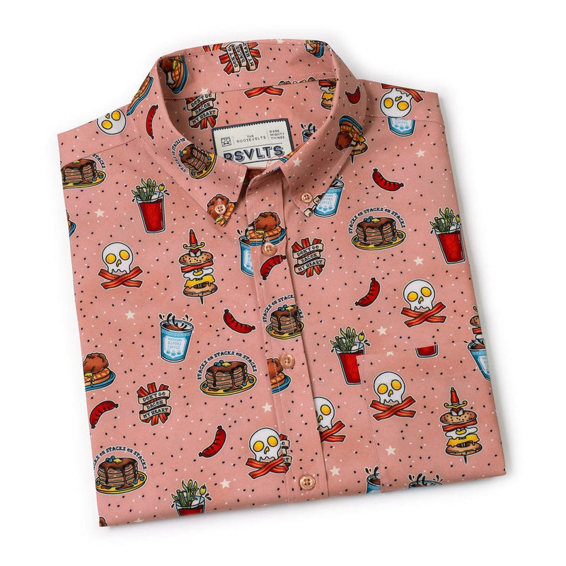 RSVLTS Bacon, Ink, and Cheese KUNUFLEX Short Sleeve Shirt in Red — detail 6
