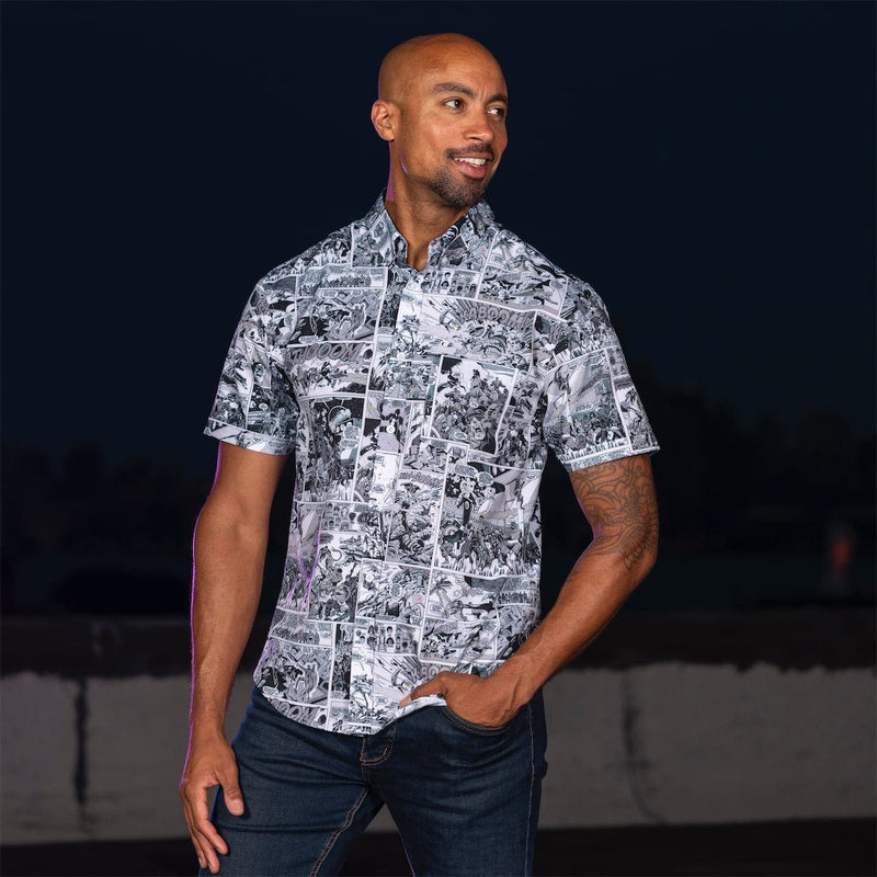 RSVLTS An Unlikely Alliance KUNUFLEX Short Sleeve Shirt in Black — detail 3